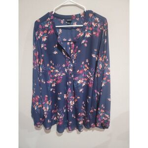 TORRID Georgette Pintuck Button-Front Chiffon Blouse 3 3X 22/24 Floral Blue